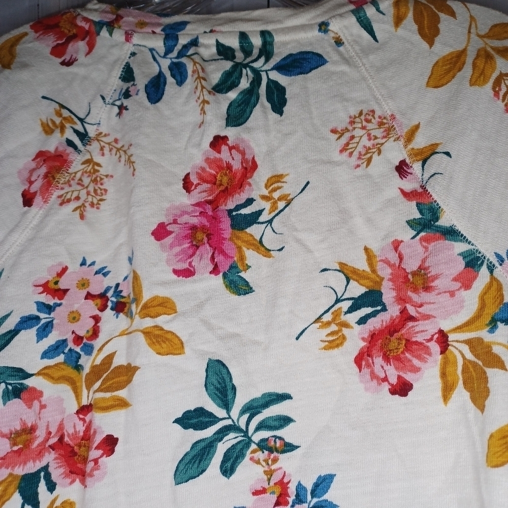 LOFT 100% Cotton Long Sleeve Floral Print Top - Cream and Pink Size S - Picture 11 of 16
